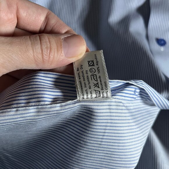Eton Contemporary Striped Button Up Dress Shirt - Men's Size 44/17.5 White Blue - Picture 6 of 9